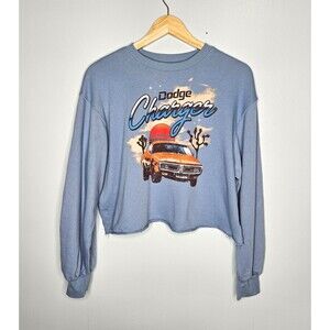 DODGE Charger Cropped Sweatshirt Blue Women's Large Retro 70s 80s Inspired